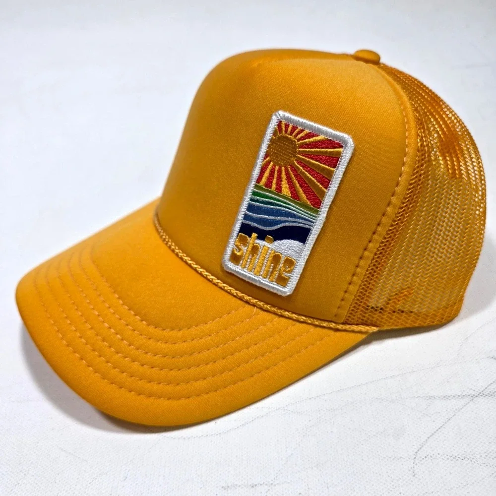 Port Sandz Trucker Hat Surfer Mustard Yellow Shine Sun Patch Mesh Snapback Beach